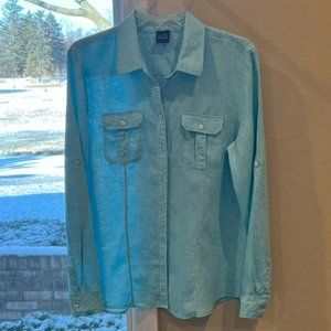 Blue by Saks Fifth Avenue Aqua Blue Linen Button-Down Shirt